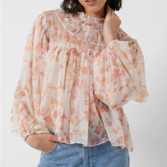 Afternoon Tea Peach Bloom Top — High Neck Ruffle Romance - Picture 1 of 11